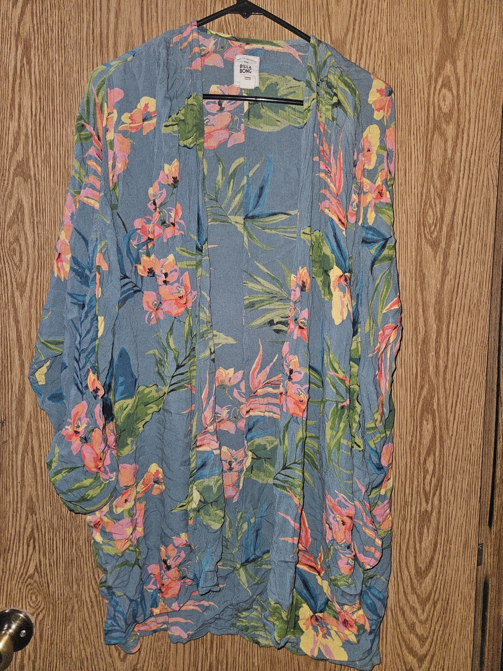 Billabong Blue Floral Open-Front Kimono Jacket